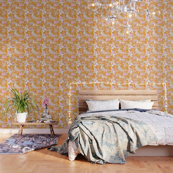 Maxi Boho Floral Pattern - 1 - Orange Neutral Wallpaper
