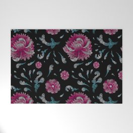 Embroidered Boho Pink Flowers Welcome Mat