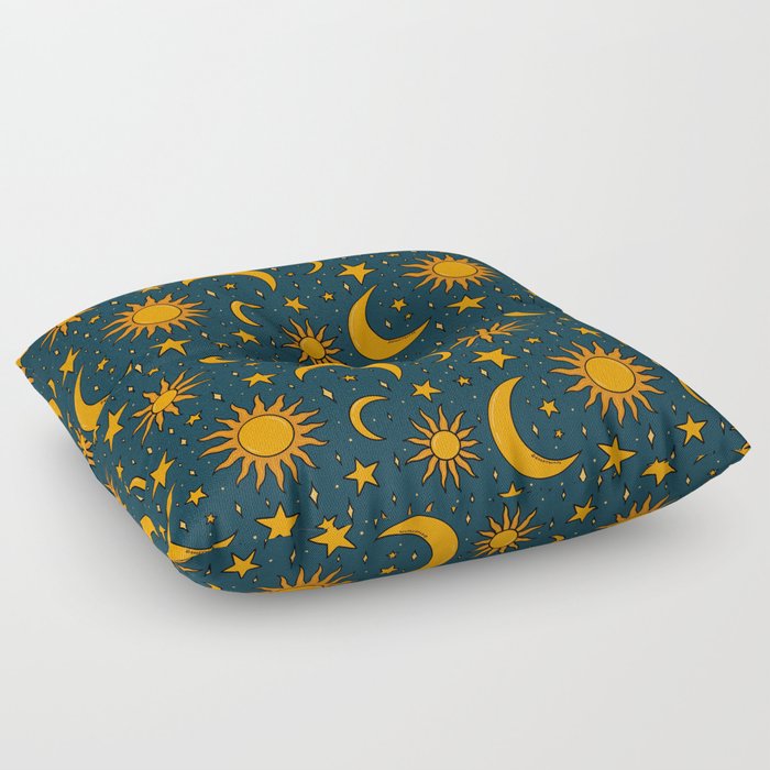 Vintage Sun and Star Print in Navy Floor Pillow