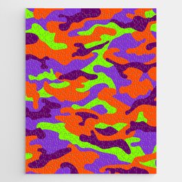 Camouflage Pattern Neon Green Orange Purple Light Purple Jigsaw Puzzle