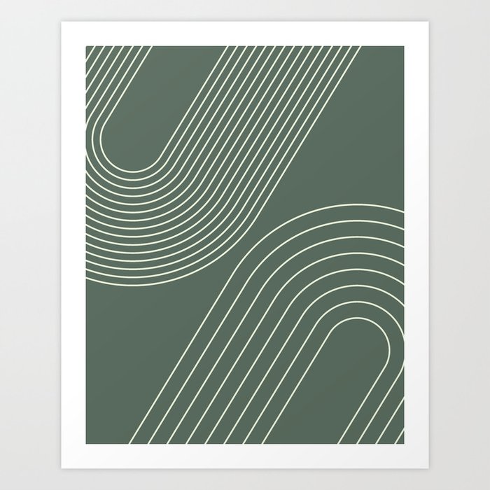 Geometric Lines Pattern 5 in Sage Green (Rainbow Abstract) Art Print