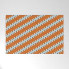 [ Thumbnail: Chocolate and Light Blue Colored Lined Pattern Welcome Mat ]