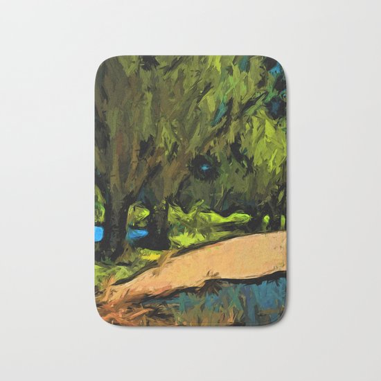 Trees along an Apricot Path Bath Mat