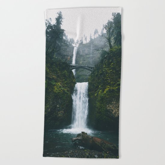 Fog at Multnomah Falls, Oregon Beach Towel