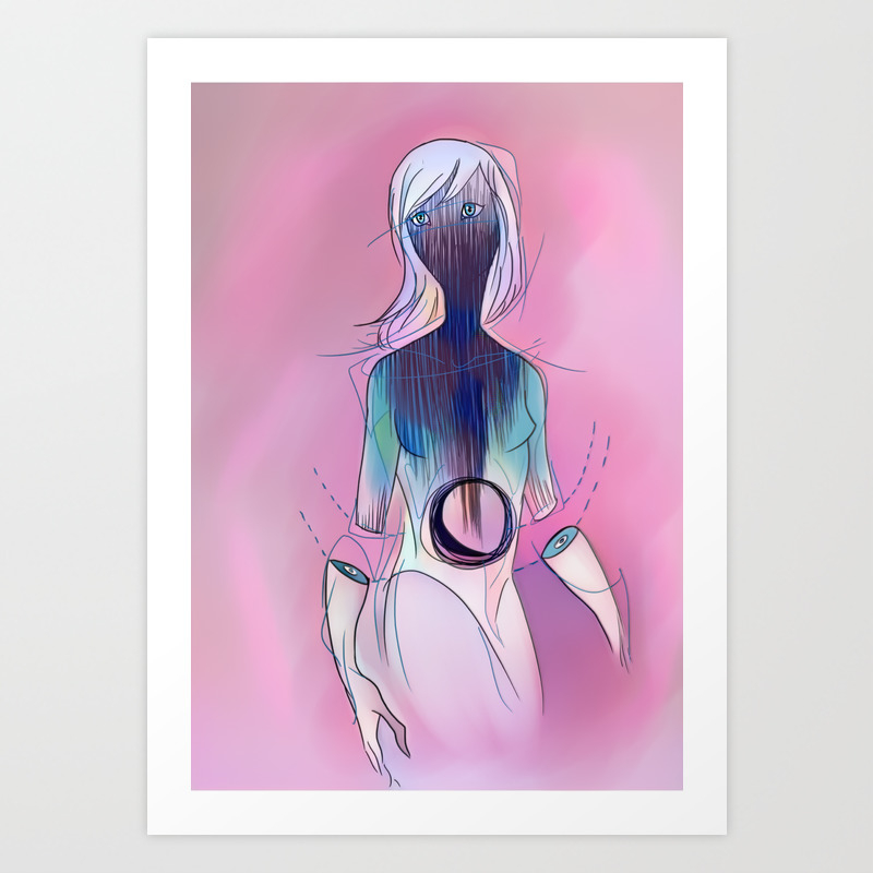Surreal Abstract Blue Sad Depressed Girl Art Print By Mromano Society6
