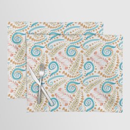 Watercolor Botanical Motifs - Blue, Oranges and Green Placemat