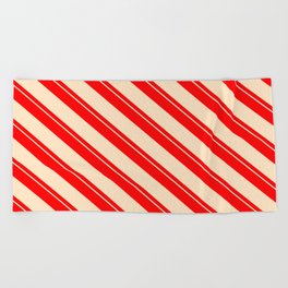 [ Thumbnail: Red & Bisque Colored Pattern of Stripes Beach Towel ]
