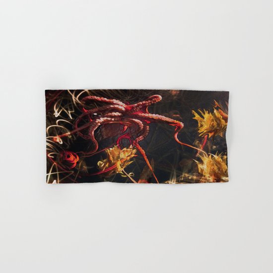 Blooming Crimson Octopus Hand & Bath Towel