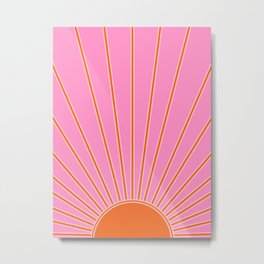 Sun Print Sunrise Pink And Orange Colors Sunshine Retro Sun Wall Art Vintage Boho Abstract Decor Metal Print | Vintage, Sunshine, Summer, Sunprint, Sunray, Bohemian, Dorm, Sunny, Boho, Modern 
