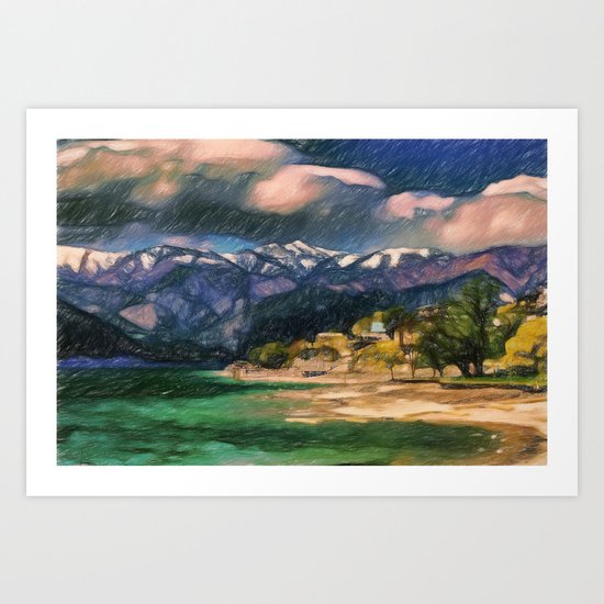 Storm over the lake Art Print
