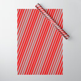 [ Thumbnail: Dark Grey & Red Colored Lines/Stripes Pattern Wrapping Paper ]