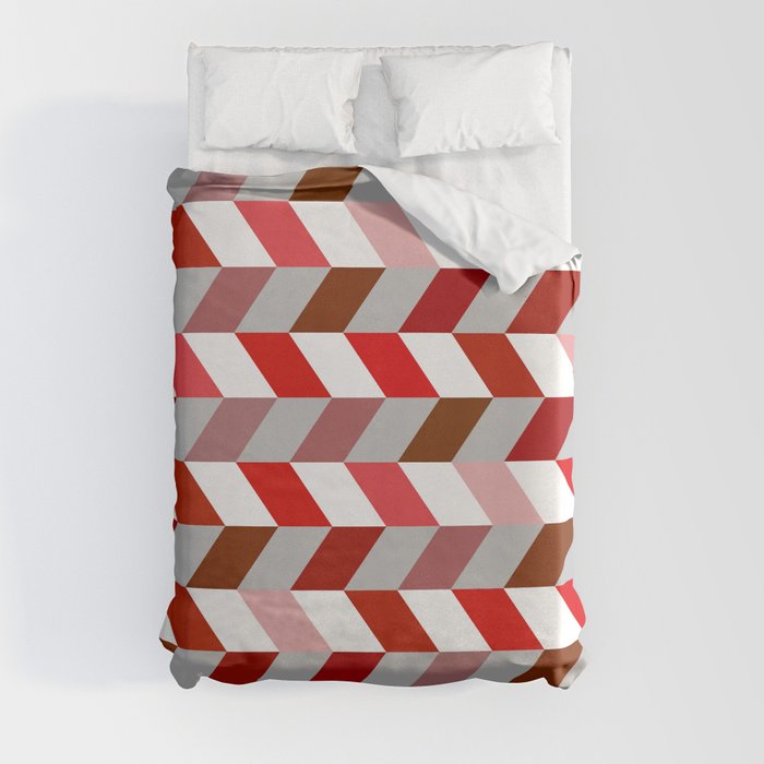 Abstract Dark Red Light Red and White Zig Zag Background. Duvet Cover