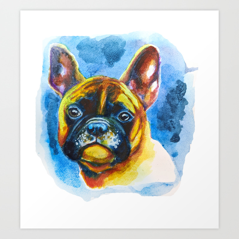 Watercolor French Bulldog Colorful Rainbow Pet Portrait Art Print