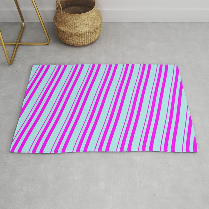 Fuchsia & Turquoise Colored Striped/Lined Pattern Rug