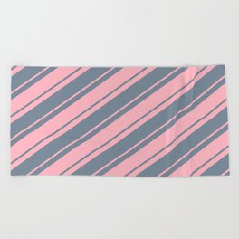 [ Thumbnail: Light Pink & Light Slate Gray Colored Lines Pattern Beach Towel ]