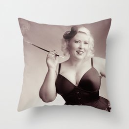 "Of Corset Darling" - The Playful Pinup - Vintage Corset Pinup Photo by Maxwell H. Johnson Throw Pillow