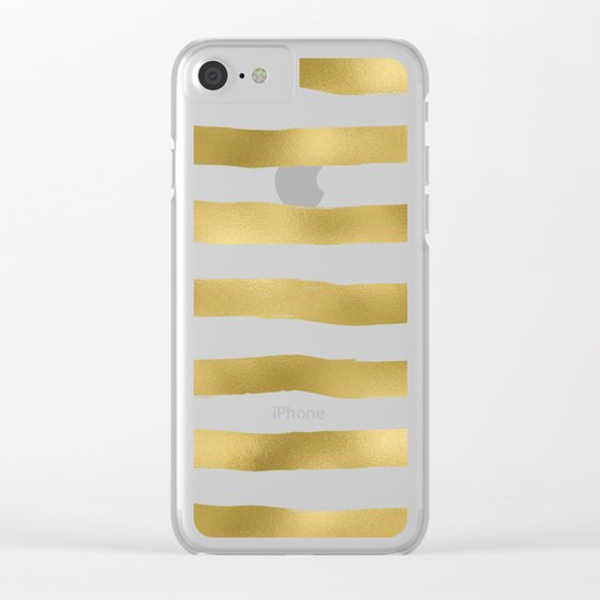 Gold stripes on clear white - horizontal pattern Clear iPhone Case