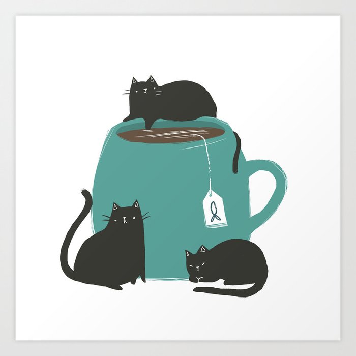 CATS + TEA Art Print by kelseykingillustration | Society6