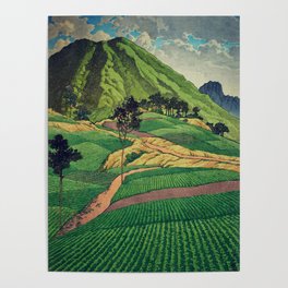 Crossing people's land in Iksey - Summer Green Mountain Ukiyoe Nature Landscape Poster