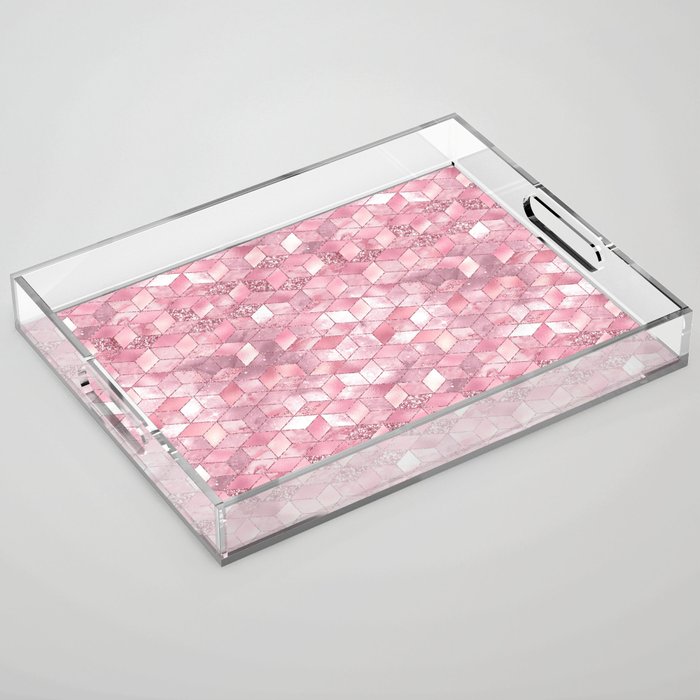 Luxury Pink Geometric Pattern Acrylic Tray