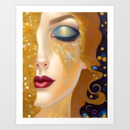 Golden Tears (Freya's Lonely Heartache) series 3 still life art deco female portrait painting No. 11 Art Print