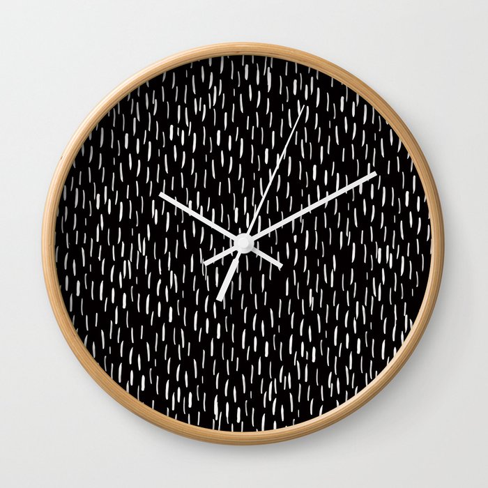 Dark Winter Night - White Strokes Lines on Black - Mix & Match with Simplicity of life Wall Clock