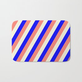 [ Thumbnail: Blue, Salmon & Beige Colored Stripes/Lines Pattern Bath Mat ]