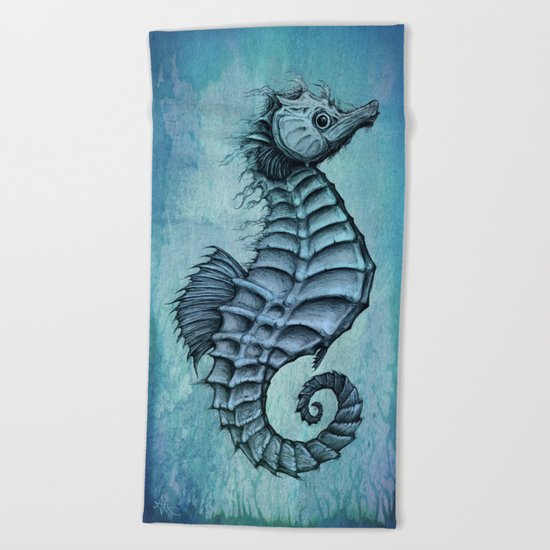 "Seahorse II" by Amber Marine ~ Ink and Watercolor Art, (c) 2016 Beach Towel