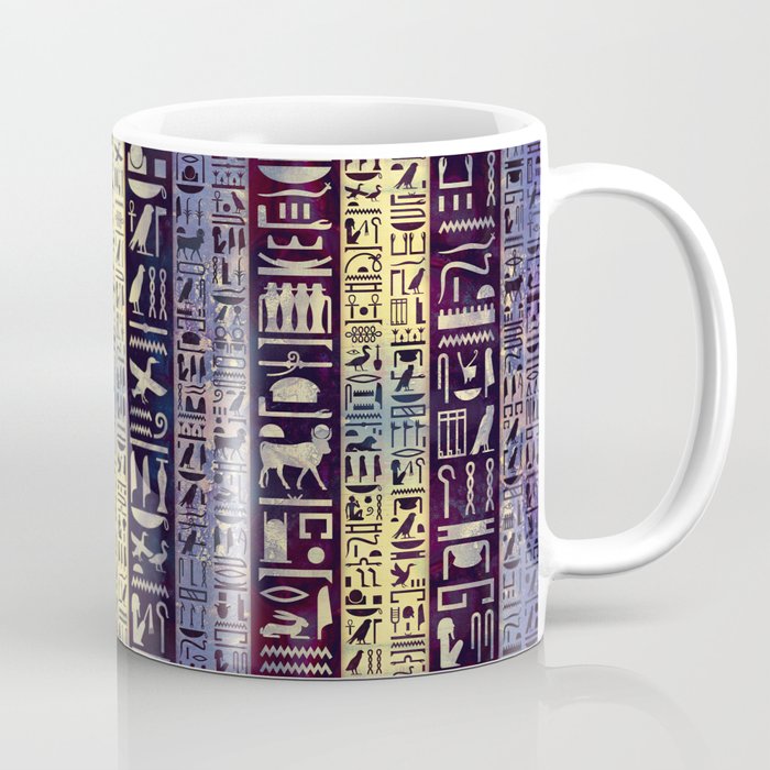 Egyptian hieroglyphs on purple violet painted texture Coffee Mug