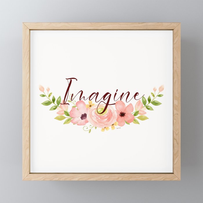 Imagine Woodland Watercolor Floral - One Little Word Collection Framed Mini Art Print