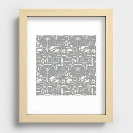 White Old-Fashioned 1920s Vintage Pattern on Silver Grey Recessed Framed Print