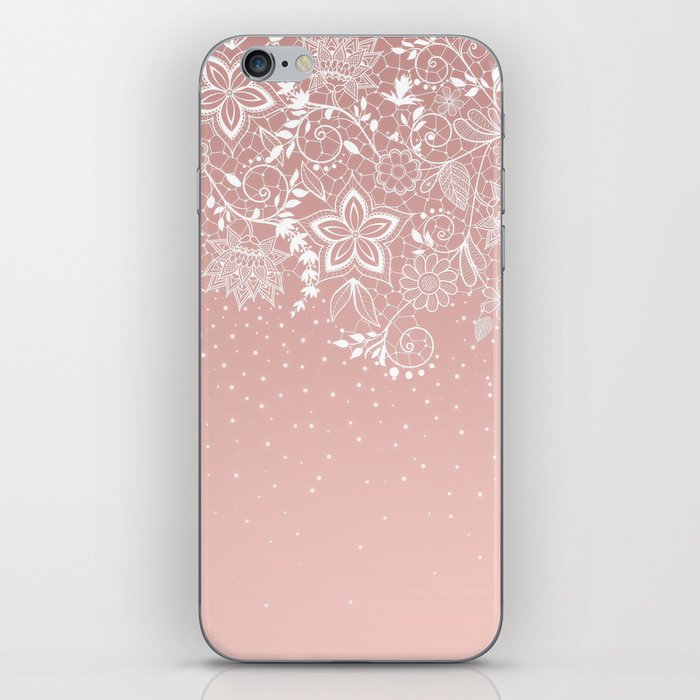 Elegant white lace floral and confetti design iPhone Skin