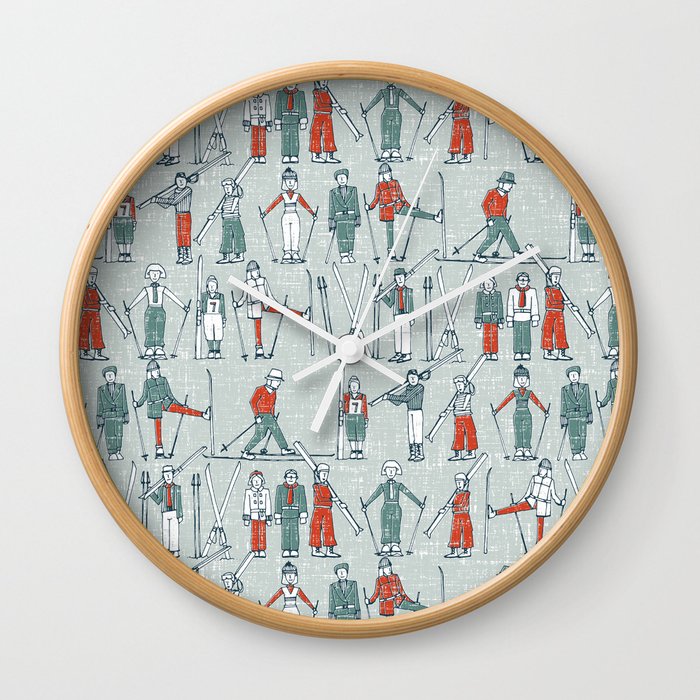 vintage ski linen Wall Clock