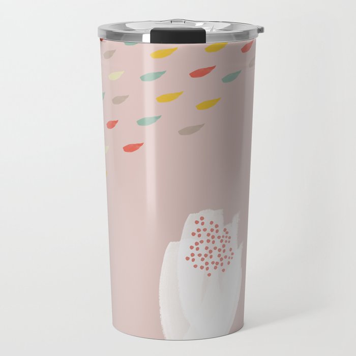 Pink Spring Watercolor with White Flowers Travel Mug