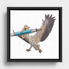 Pelikan with Pelikan M600 | Fountain Pen Mascots #2 Framed Canvas