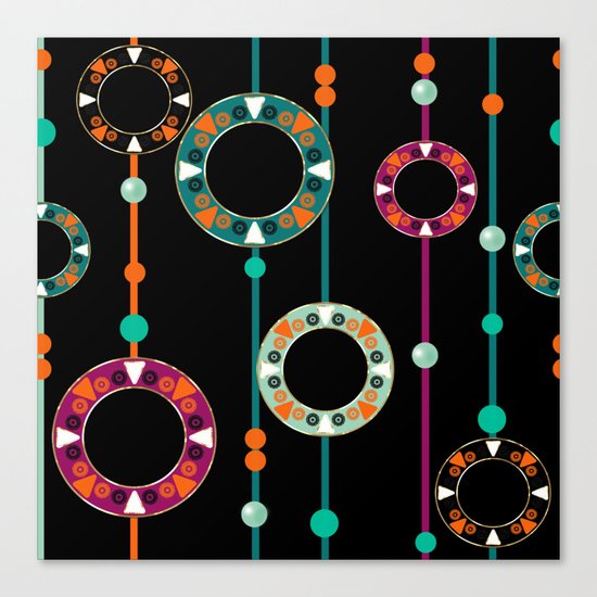 Abstract folk african pattern. Multi-colored circles rings. Canvas Print