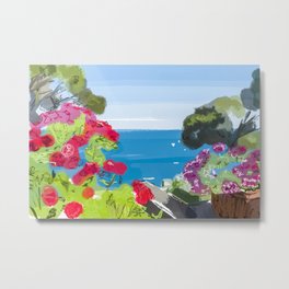 Beautiful terrace view of the sea and flower gardens in Ravello, Amalfi Coast in Italy Metal Print