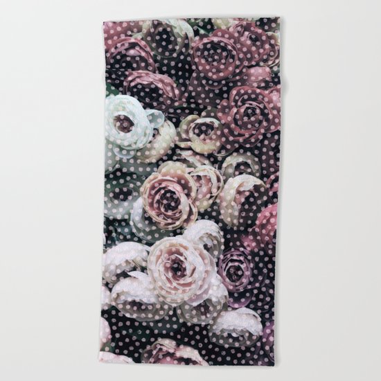 Flowers with Polka Dots Beach Towel