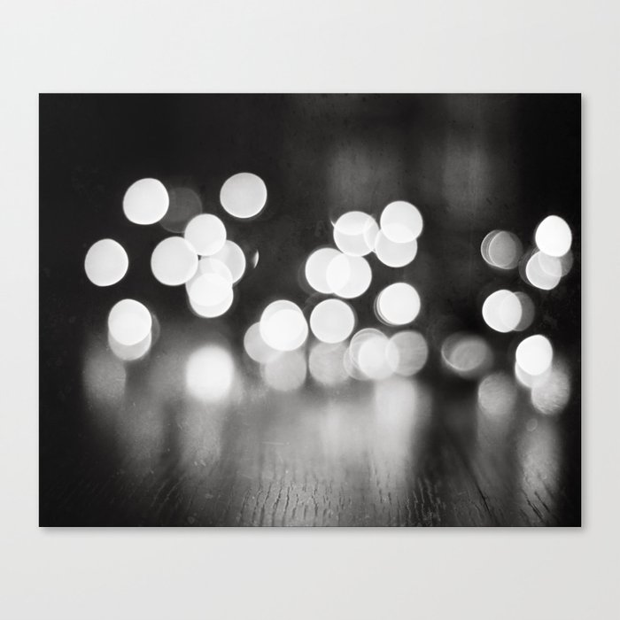 Black and White Sparkle Lights Photography, Neutral Bokeh Sparkly Photograph Canvas Print