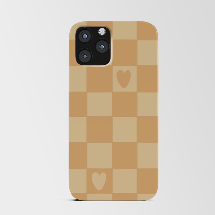 Y2K Danish Pastel Yellow Heart Checkerboard Pattern iPhone Card Case