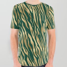 Green Gold Tiger Skin Print All Over Graphic Tee