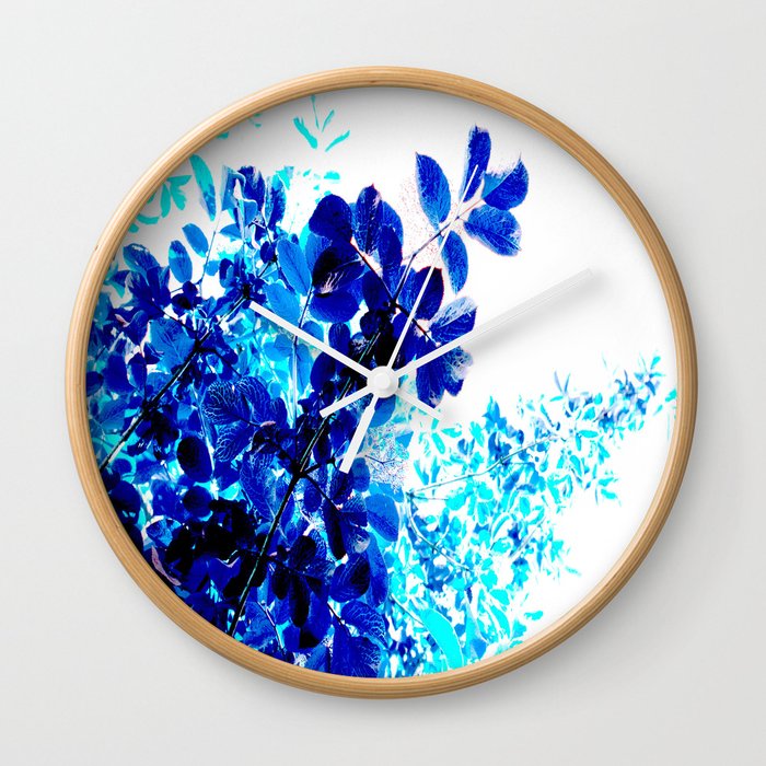 Blue Leaves Wall Clock