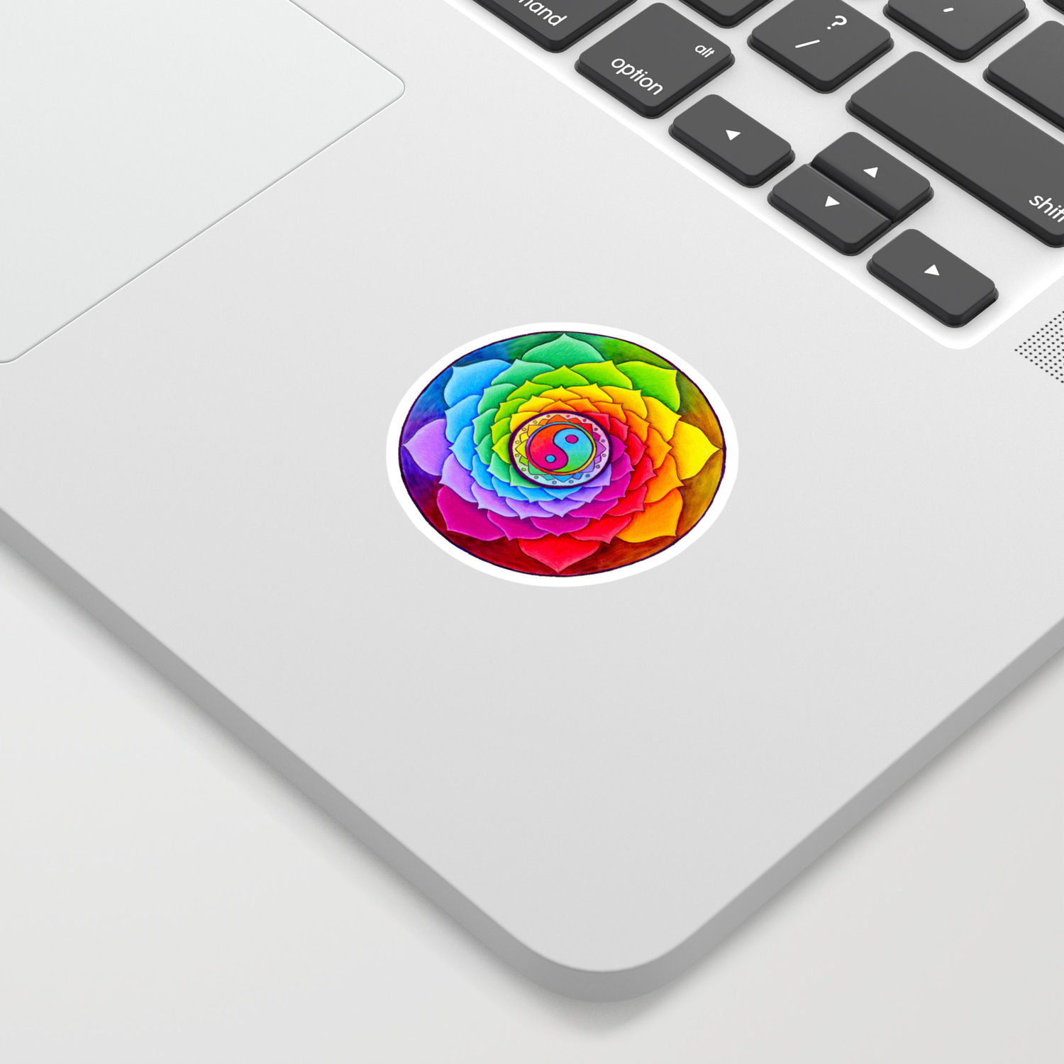 Healing Lotus Rainbow Yin Yang Mandala Sticker By Psychedeliczen