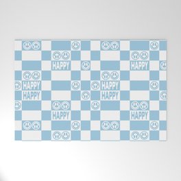 HAPPY Checkerboard (Morning Sky Light Blue Color) Welcome Mat