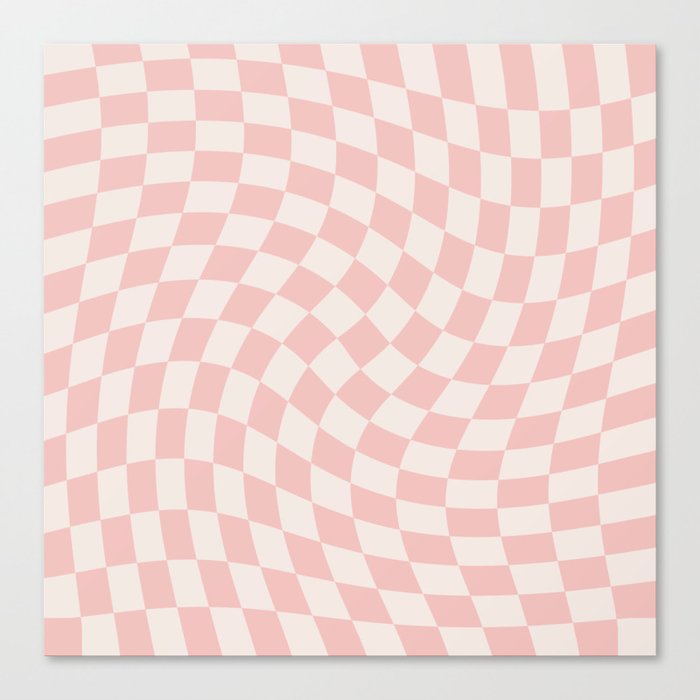 Pastel Pink Checkerboard Wavy Swirl Geometric Pattern Cute Canvas Print