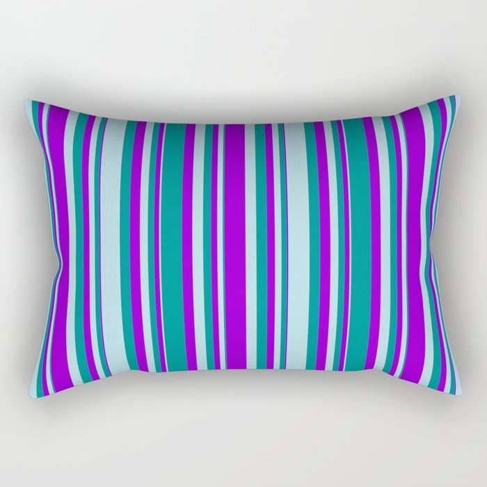 Dark Violet, Dark Cyan, and Powder Blue Colored Lines/Stripes Pattern Rectangular Pillow