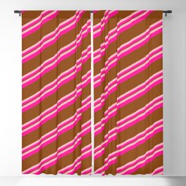 [ Thumbnail: Light Pink, Deep Pink & Brown Colored Lined/Striped Pattern Blackout Curtain ]