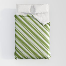 [ Thumbnail: Mint Cream and Green Colored Stripes Pattern Comforter ]