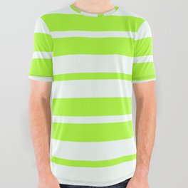 [ Thumbnail: Light Green and Mint Cream Colored Stripes Pattern All Over Graphic Tee ]