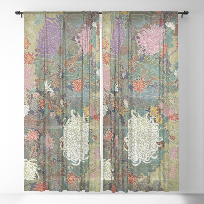 Vivid type flower【Japanese painting】 Sheer Curtain